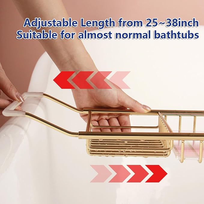 BESTHLS Bathtub Tray Caddy for Luxury Bath Expandable Extra Wide Bath Tub Tray with Wine Glass Holder & Soap Accessaries Holder & Laptop Reading and Organizer Ideal for Home Spa Lover (Copper)