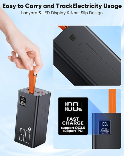 80000mAh Portable Charger Power Bank High Capacity, Fast Charging 30W PD USB C Battery Pack, 5 Output & 2 Input Large Battery Bank with LED Display & Non-Slip Design for Phone Camping Travel Outdoors