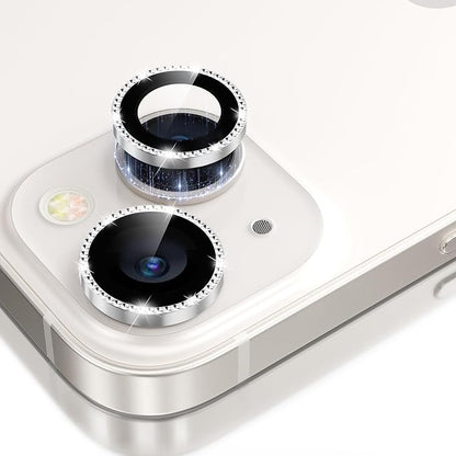 GolbinBox Camera Lens Protector for iPhone 13/13 Mini, 1:1 Invisible Fit, 9H Tempered Glass Ultra HD Metal Individual Camera Cover for Women, Case Friendly, Bling/Silver