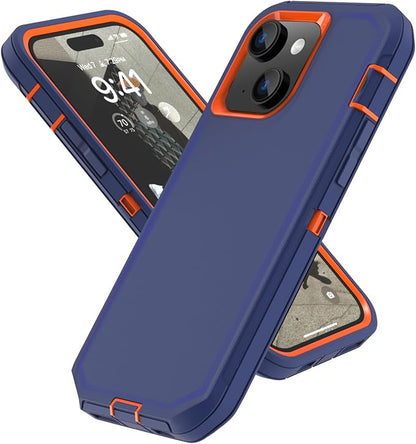 Sansunto for iPhone 16e Case, Protective Cover for 13, 14, 15, 16E 6.1", Heavy Duty Shockproof Drop Proof 3 in 1 Cover, Rugged Hybrid Durable Phone Cases for Men & Women (Indigo/Orange)