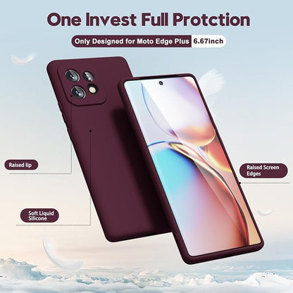 Oakxco for Motorola Moto Edge Plus 2023 Case Silicone, Thin Slim Grip Soft Rubber Gel Protective Phone Case for Women, Matte Plain Solid Color Aesthetic Cute Girly Case with Camera Cove, Burgundy Wine