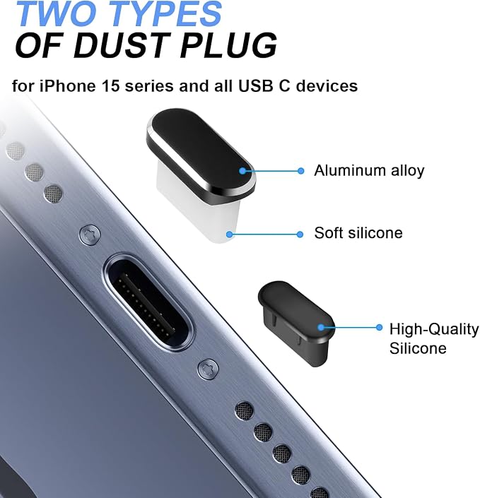 USB C Dust Plug Cover, 4pcs USB C Port Cover Cap Charging Port Cleaner with Cleaning Kits for iPhone 17 16 15 Series, Samsung Galaxy S23/S22/S21/S20 Ultra, Note 20/10 and All Type C Devices