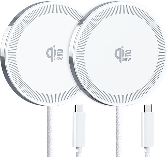 25W Wireless Charger for MagSafe, Qi2.2 Magnetic Fast Charging Pad for iPhone 17/16/15/14/13/12 Series & AirPods, Strong Magnet, Portable Wireless Charger for Travel Home Office (Elegant White, 2Pack)