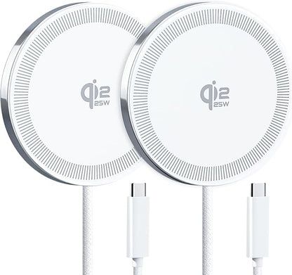 25W Wireless Charger for MagSafe, Qi2.2 Magnetic Fast Charging Pad for iPhone 17/16/15/14/13/12 Series & AirPods, Strong Magnet, Portable Wireless Charger for Travel Home Office (Elegant White, 2Pack)