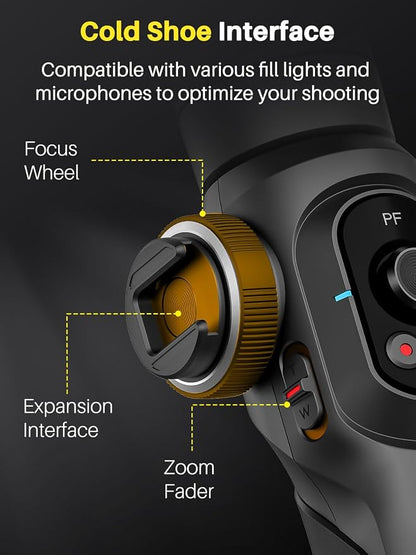 AOCHUAN Professional Gimbal Stabilizer for Smartphone,Built-in 18CM Extension Rod and Powerful Fill Light,360°Inception,Face&Object Tracking Stabilizer,3-Axis Gimbal for iPhone& Android-Smart S2