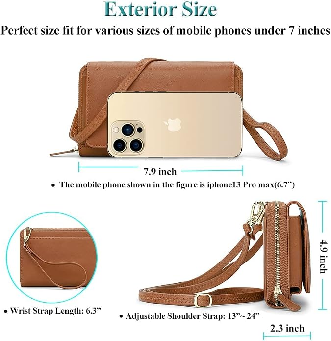 Peacocktion Crossbody Bags for Women RFID Wristlet Wallets Travel Vegan Leather Small Clutch Purses with Phone Pocket Zipper