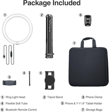 Elitehood 12’’ Ring Light with Tripod Stand (72’’ Tall) & iPad/Phone Holder, Dimmable Selfie Circle LED Lights Ringlight for Video Recording, Conference, Makeup, Laptop, Computer, Webcam, YouTube