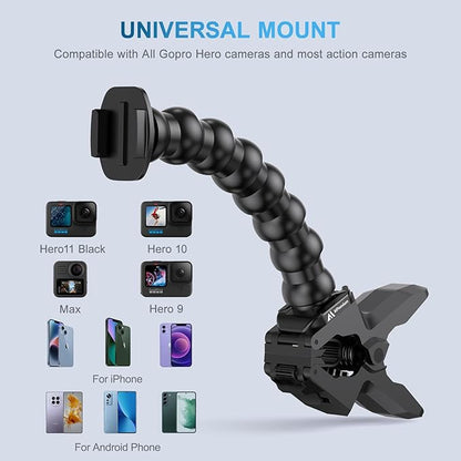 Gooseneck Phone Holder Clamp Clip Mount Cell Phone Stand for Desk Pole Table Compatible with iPhone 16 15 14 Pro Max Plus 13 12 11 SE XS XR X 8 7 6 Samsung GoPro Hero and Other 4-7'' Devices
