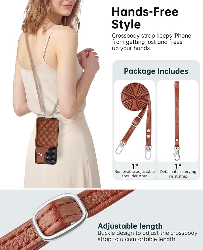 OCASE Compatible with Samsung Galaxy S26 Ultra Crossbody Wallet Case with Card Holder, PU Leather Zipper Handbag Magnetic Phone Purse with RFID Blocking Kickstand Wrist Strap Lanyard, Brown