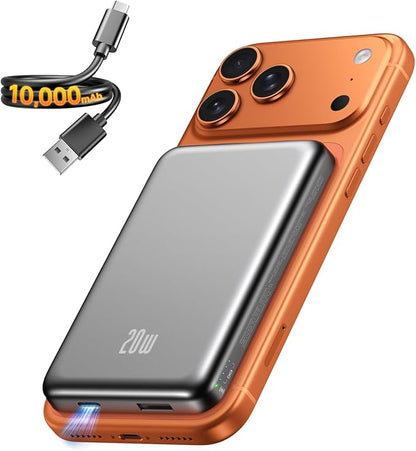 Portable Charger for Magsafe Power Bank - 10000mAh Magnetic Phone Charger, USB-C 22W PD Fast Charging, Slim Wireless Battery Pack for iPhone 17/16/15/14/13 Series,for Travel Cruise Essentials-Smoke
