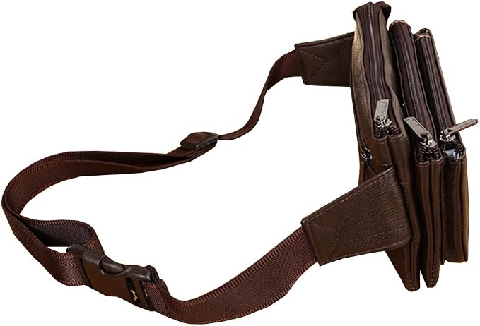 Hebetag Leather Fanny Pack Waist Bag for Men Women Outdoor Travel Hunting Hiking Camping Hip Bum Belt Cell Phone Purse Wallet Pouch, Coffee