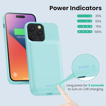 Battery Case for iPhone 14 Pro Max,14 Plus and 13 pro Max, Real 8600mAh Rechargeable Smart Extended Charging Case, Ultra-Slim Portable Protective Battery Pack (6.7 inch) Green