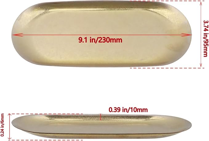 KUMGROT Candle Tray Stainless Steel Jewelry Tray Perfume Rings Keys Pillar Spherical Candles Oval Decorative Candle Holder for Bathroom Kitchen Dresser Gold 9 Inch