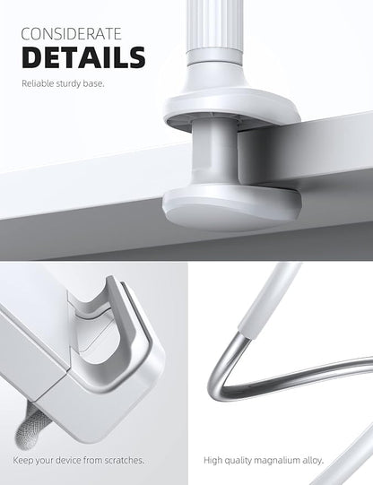 Lamicall Gooseneck Tablet Mount Holder for Bed Flexible Tablet Arm Clamp for Bed, as Gifts Compatible with Pad Pro 10.5, Air 9.7, Mini 7.9, Galaxy Tabs, Switch, More 4.7-11" Device - White