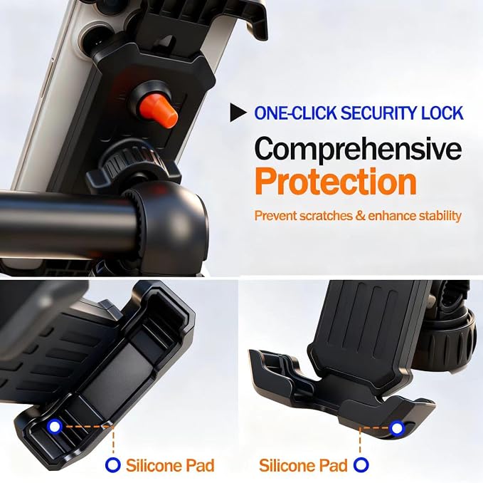 Bike Phone Holder & Motorcycle Phone Mount - Adjustable Handlebar Cell Phone Clasm for Bicycle, Scooter, E-Bike, Universal 4.7"-6.8" Smartphones for iPhone 17/16/15 Pro Max, Galaxy S24,Shockproof