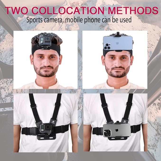 Phone Chest Mount Head Strap Accessories - Vlogging Kit for iPhone,POV Phone Holder Compatible With iPhone 17 Pro Max Plus 16 15 14 - Hands Free Body Camera Mount for Immersive Fishing Video Recording