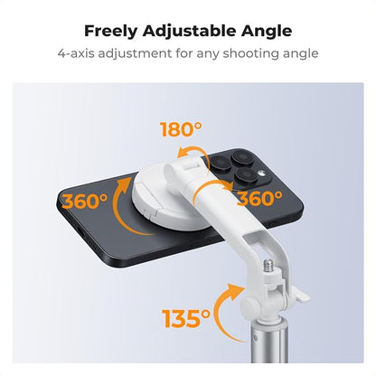 K&F CONCEPT Popod 72" Phone Tripod, 3-in-1 Clip & Magnetic Selfie Stick with Remote, Automatic Phone Tripod Stand, Compatible with iPhone 17-12 Series Android Phones 1/4" Screw Accessories(White)