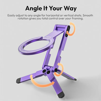 ULANZI MA60 Magnetic Phone Tripod Stand for iPhone - Aluminium Smartphone Mini Tripod Pocket Cell Phone Stand Strong Magnet Quick Mount Compatible with iPhone 16 15 14 13 13 Series, Purple
