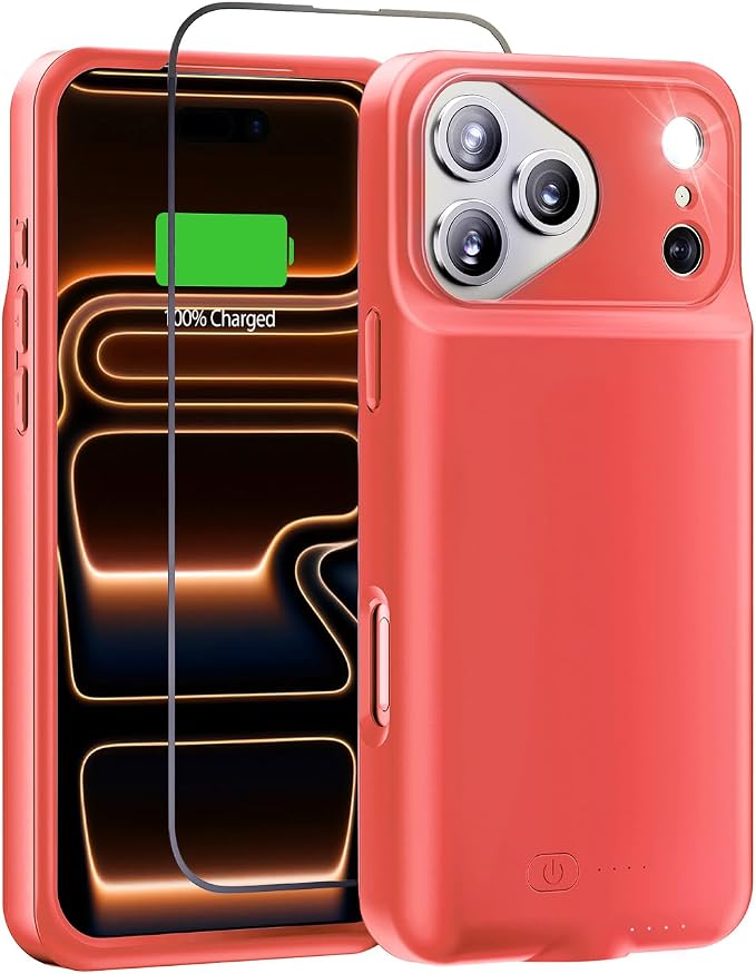 GIN FOXI Battery Case for iPhone 17 Pro Max, Rechargeable Case Charger 8500mAh Ultra-Slim Lightweight Powerful Battery Pack 15W Fast Charging Anti-Fall TPU Juice Box for 17 Pro Max (6.9") Red