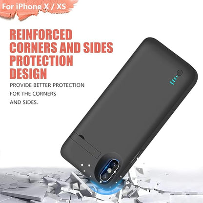 Battery Case for iPhone X/XS, 5000mAh Rechargeable Extended Battery Charging Charger Case, Adds 2X Extra Juice, Support Wired Headphones (5.8 Inches) Black