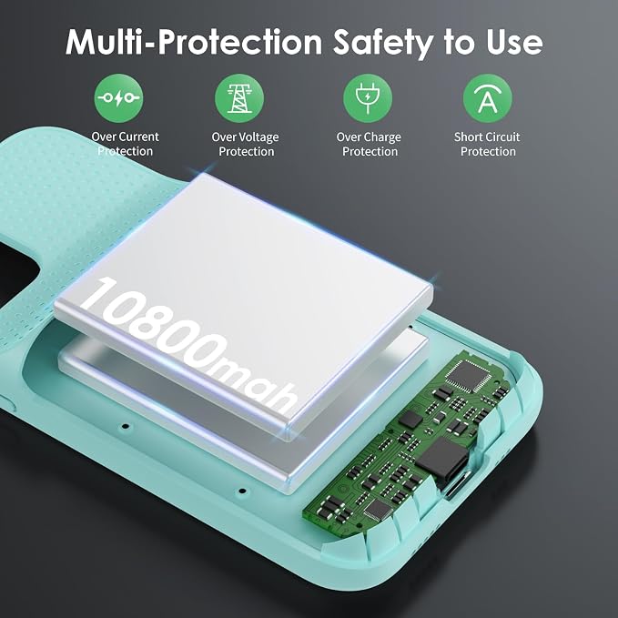 Battery Case for iPhone 12/12 Pro,[2025 Upgraded] 10800mAh Ultra-Slim Portable Extended Charger Case Cover for iPhone 12/12 Pro Charging Case (6.1 Inch)-Green