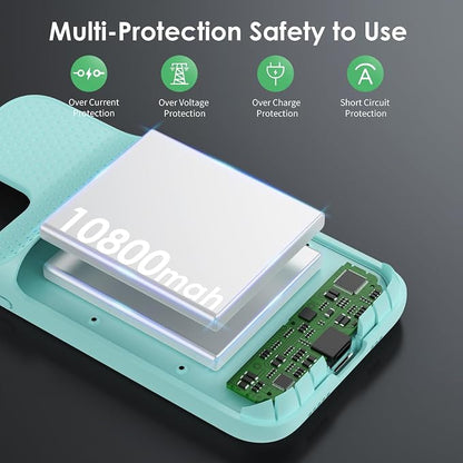 Battery Case for iPhone 12/12 Pro,[2025 Upgraded] 10800mAh Ultra-Slim Portable Extended Charger Case Cover for iPhone 12/12 Pro Charging Case (6.1 Inch)-Green