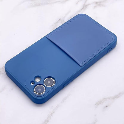 Ultra Slim Liquid Silicon Gel Case Compatible for iPhone 12 Mini 5.4 inch 2020 with Card Holder Sleeves Slot Anti-Scratch Shockproof Wallet Cover with Screen Protector (Blue)