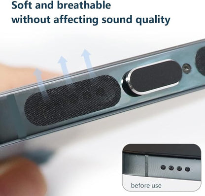 Phone Speaker Dustproof Stickers Protector, Mesh Speaker Anti Dust Adhesive Cover, Included Anti Dust Plug, Phone Port Cleaning Brush and Tweezer Compatible with iPhone 14, 13, 12 Pro Max, 11 (Black)