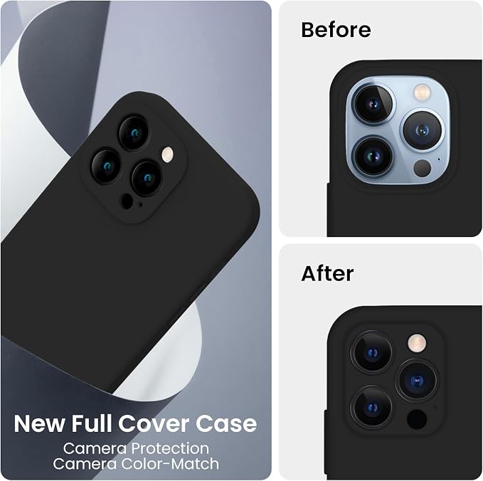 FireNova Designed for iPhone 13 Pro Max Case, Silicone [Camera Protection] Phone Case, Soft Anti-Scratch Microfiber Lining Inside, 6.7 inch, Black