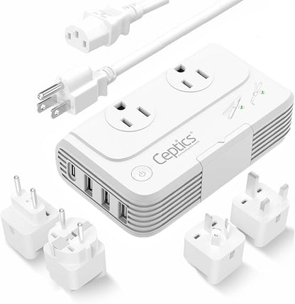 Ceptics 200W Voltage Converter – 220V to 110V Converter for Curling Iron & Straightener, Step Down Converter with USB-C PD 18W, Type C E/F G I Plugs