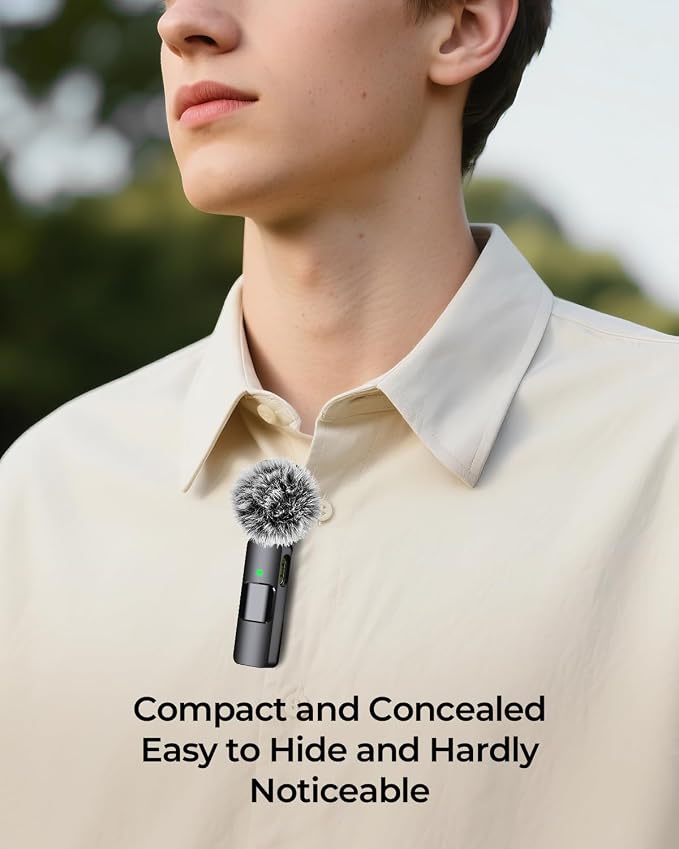 3-in-1 Microphone for iPhone, Android, Camera, Wireless Microphones, Mini Microphone, Lapel Mic with Noise Reduction, Crystal Clear Sound & 7H Battery for Recording, YouTube, Podcast