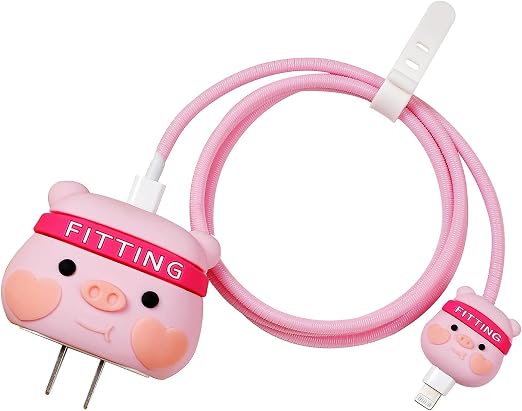 Compatible with iPhone 18W/20W USB-C Charger Protector Cover, 3D Cute Cartoon Charger Case for Apple iPhone 20W USB-C Power Adapter and Lightning Cable Protective Wire Saver (Fitting Pig)