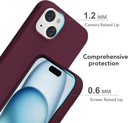 for iPhone 15 Plus/ 14 Plus Case Silicone Compatible with Magsafe Case, Ultra Slim Thin Magnetic Phone Cases Mag Safe, Cute Soft Rubber Gel Wireless Charging Cover for Women, Burgundy Maroon