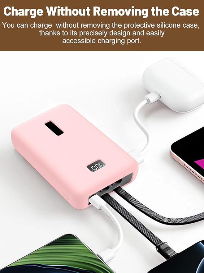 for Anker Zolo Power Bank 2025 20,000mAh 30W A1681/A1689,Silicone Protective Case, Shockproof Cover with LCD Display Visible, Anti-Lost Strap, Precision Cutouts for All-Port Charger(Pink)