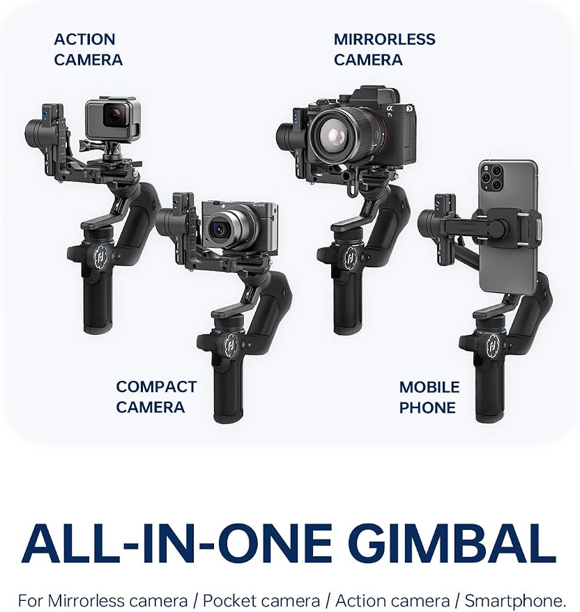 FeiyuTech [Official] SCORP Mini-2 All in One 3-Axis Camera Stabilizer,Built-in AI Track Sensor Handheld Gimbal for Sony A7III,Canon R6,Nikon Z30,Fujifilm,GoPro11/12,iPhone 15 14Pro,Samsung,Max 2.65lb