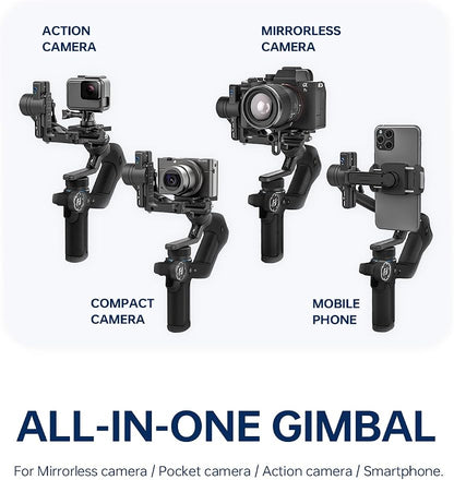 FeiyuTech [Official] SCORP Mini-2 All in One 3-Axis Camera Stabilizer,Built-in AI Track Sensor Handheld Gimbal for Sony A7III,Canon R6,Nikon Z30,Fujifilm,GoPro11/12,iPhone 15 14Pro,Samsung,Max 2.65lb