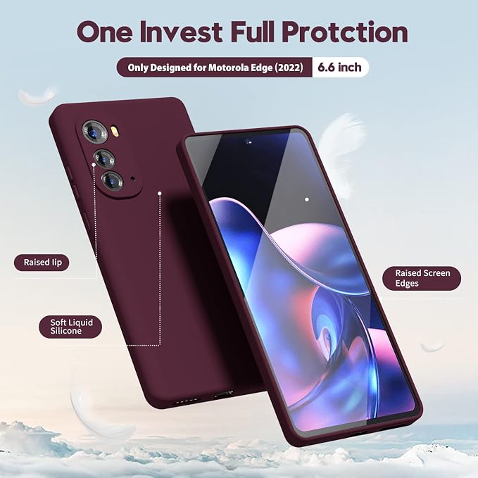 oakxco for Motorola Edge 2022 Phone Case Liquid Silicone Grip, Cute Thin Slim Soft Rubber TPU Plain Smooth Gel Cover for Women Girl Aesthetic, Matte Solid Protective & Shockproof, Burgundy Plum Wine