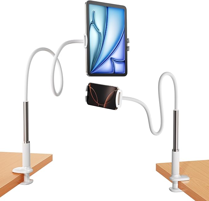 Gooseneck Tablet Holder for Bed, Flexible Long Arm Tablet Mount Stand for Reading in Bed, Compatible with iPad Mini Pro Air Phone Switch Samsung Galaxy Tabs Kindle Fire, More 4.7-12.9" Devices