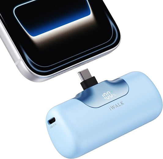 iWALK Portable Charger 5500mAh Next-Gen Small Power Bank 22.5W Fast Charging Battery USB-C Portable Phone Charger for iPhone 17/16/15 17 Plus 17 Pro Max iPad, Samsung Galaxy S25 S24 Android,Baby Blue