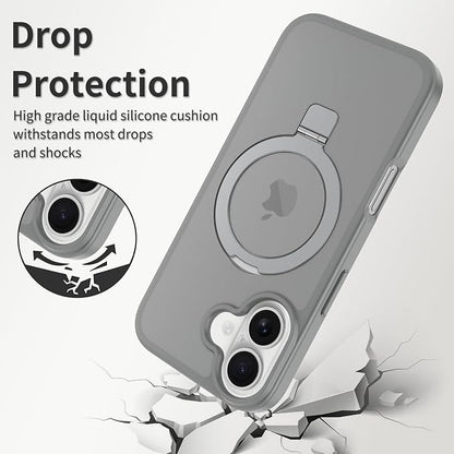 Ultra-Magnetic Stand for iPhone 17 Case [Military Drop Protection] [Compatible with MagSafe] Shockproof Translucent Matte Slim Ring Holder Case for iPhone 17 (Gray)