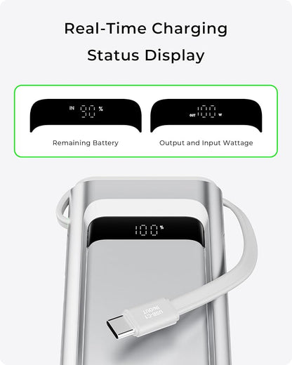 TALIX Portable Charger 100W, 10000mAh Power Bank with Built-in USB-C Cable, 3-Port Fast Charging Battery Pack for iPhone 17/16/15 Series, Samsung Galaxy, iPad, Steam Deck, Travel Essentials