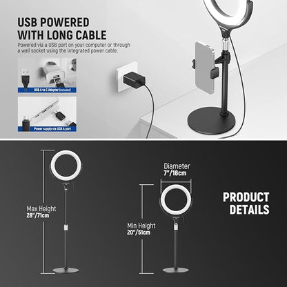NEEWER Basics 7" Desk Ring Light with Stand/Phone Holder Compatible with iPhone, 10W CRI95+ Bi Color LED Selfie Light for TikTok Recording Laptop Webcam Zoom Video Conference Lighting Makeup, RL7B