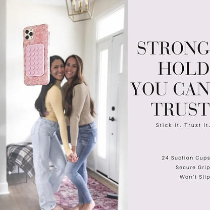 Reversible Two Sided Phone Mount – Reusable Adhesive for Walls & Suction Cups for Mirrors - Hands Free Filming for Gym, Home, Travel & Content Creators - Stick Your Phone Anywhere
