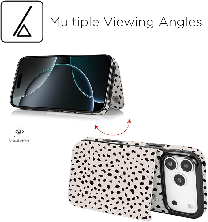 uCOLOR for iPhone 17 Pro Wallet Case with Card Holder PU Leather RFID Blocking Design iPhone 17 Pro flip case for Women Men Magnetic Clasp Kickstand Design 6.3 inch (Almond Latte Polka Dot)