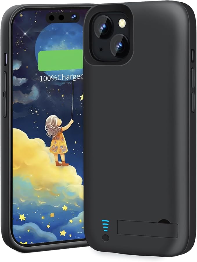 Battery Case for iPhone 15 Plus, 6000mAh Rechargeable Extended Battery Charging/Charger Case, Add 100% Extra Juice (6.7 inch) Black