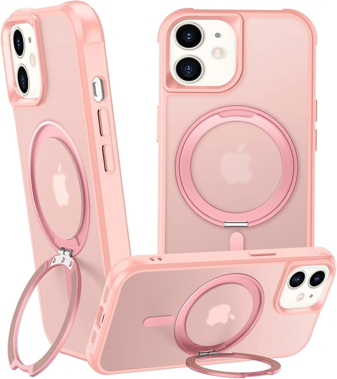 360° Magnetic Swivel Ring for iPhone 11 case, Built-in Metal Stand and Ring Holder, Magsafe Compatible, Military Grade Protection, Shock and Vibration Resistant- Pink
