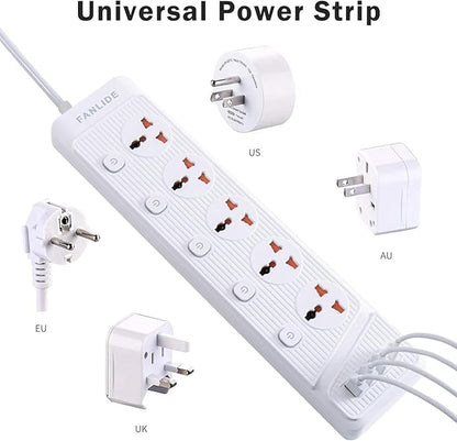 FANLIDE Universal Power Strip with USB C, 5 Outlets 3 USB and 1 USB C Ports, 6.5ft Power Cord Circuit Breaker