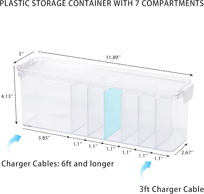 2 Pack Cord Organizer Box for Desk Drawer, Clear Phone Charger Cable Storage Container with Lid