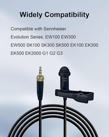 2Pcs Lavalier Microphone Compatible with Sennheiser Microphone System, 3.5mm TRS Plug Omnidirectional Microphone for YouTube Streaming Vlog Interview and More, 1.5M