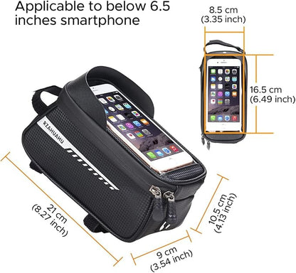 ENGWE Ebike Front Frame Bag for Mountain Bicycles,Compartment with TPU Phone Pocket Screen, Big Storage Waterproof Bike Bag, Phone Pouch for Iphone X/Max,Iphone 11 Pro Max 8plus Below 6.5''